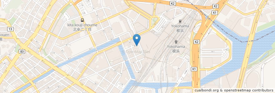 Mapa de ubicacion de 横浜駅西口郵便局 en Japonya, 神奈川県, 横浜市, 西区, 神奈川区.