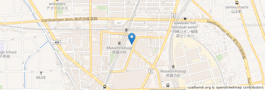 Mapa de ubicacion de 武蔵小杉駅前周辺自転車等駐車場第5施設 en اليابان, كاناغاوا, 川崎市, 中原区.
