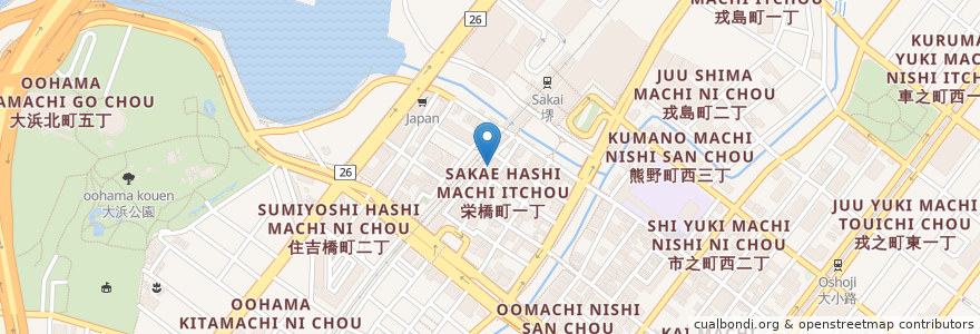 Mapa de ubicacion de Dear cup en ژاپن, 大阪府, 堺市, 堺区.