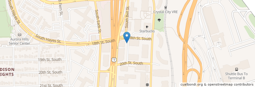 Mapa de ubicacion de Crystal City Metro / 18th and Bell St en 美利坚合众国/美利堅合眾國, 弗吉尼亚州 / 維吉尼亞州 / 維珍尼亞州, Arlington County, Arlington.