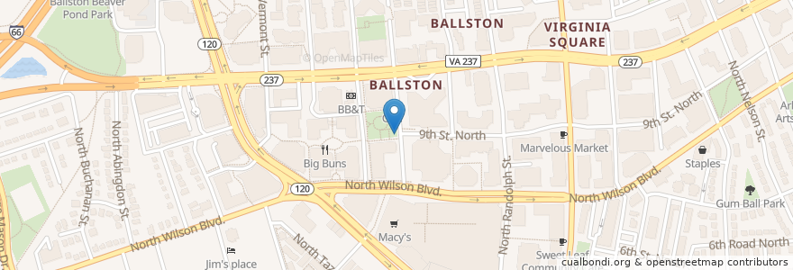 Mapa de ubicacion de Ballston Metro / N Stuart and 9th St N en 美利坚合众国/美利堅合眾國, 弗吉尼亚州 / 維吉尼亞州 / 維珍尼亞州, Arlington County, Arlington.