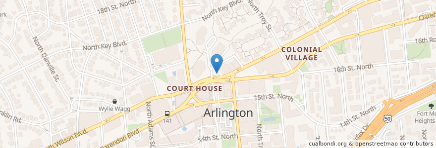 Mapa de ubicacion de Court House Metro / Wilson Blvd and N Uhle St en 美利坚合众国/美利堅合眾國, 弗吉尼亚州 / 維吉尼亞州 / 維珍尼亞州, Arlington County, Arlington.