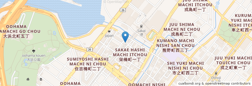 Mapa de ubicacion de カフェテラス古都 en 日本, 大阪府, 堺市, 堺区.