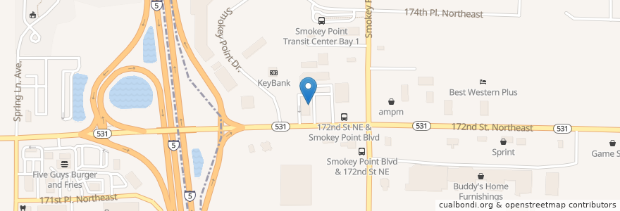 Mapa de ubicacion de Taco Time en アメリカ合衆国, ワシントン州, Snohomish County, Arlington.