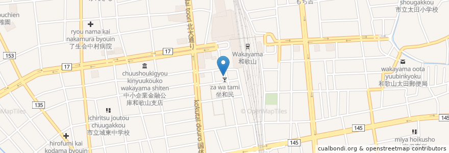 Mapa de ubicacion de 餃子の王将 和歌山駅前店 en اليابان, 和歌山県, 和歌山市.