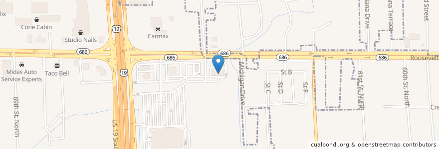 Mapa de ubicacion de Tropical Smoothie Cafe en 미국, 플로리다주, Pinellas County.
