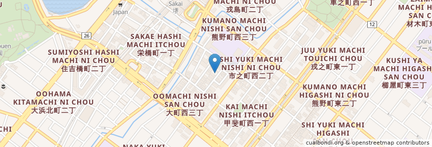 Mapa de ubicacion de タイムズ en Japão, 大阪府, 堺市, 堺区.