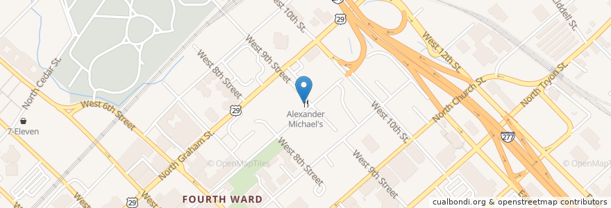 Mapa de ubicacion de Alexander Michael's en Соединённые Штаты Америки, Северная Каролина, Mecklenburg County, Charlotte.