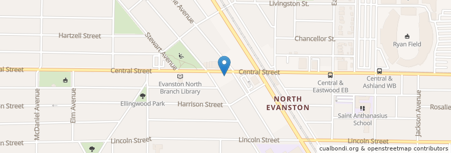 Mapa de ubicacion de Bluestone Cafe en Estados Unidos De América, Illinois, Evanston.