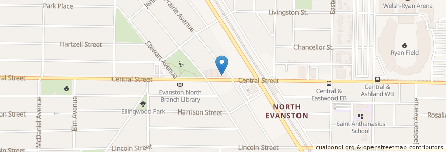 Mapa de ubicacion de Evanston North Post Office en Stati Uniti D'America, Illinois, Evanston.