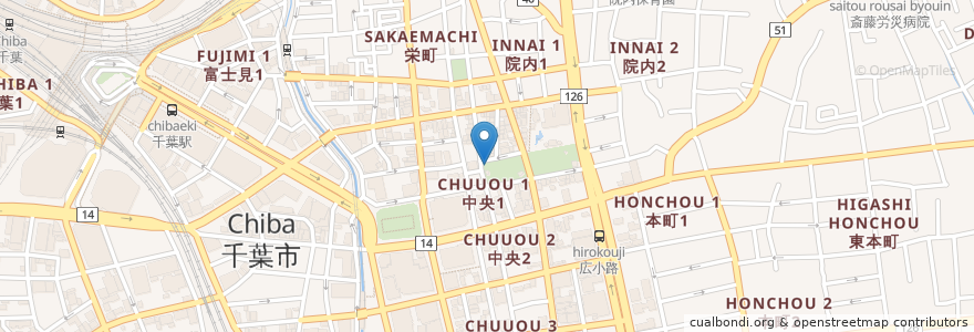 Mapa de ubicacion de 出世弁天 en Japonya, 千葉県, 千葉市, 中央区.