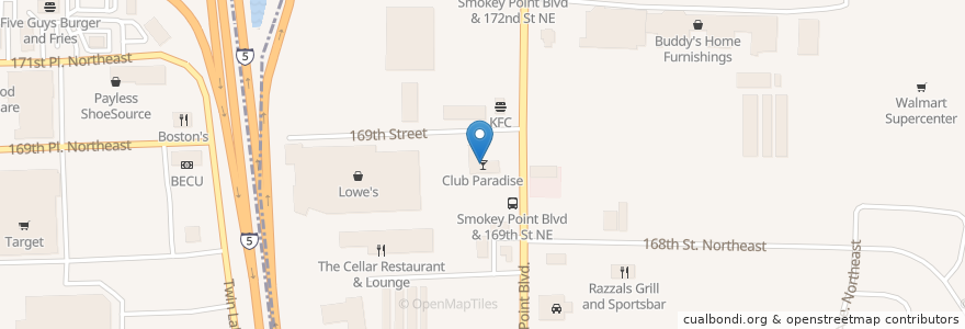 Mapa de ubicacion de Club Paradise en Vereinigte Staaten Von Amerika, Washington, Snohomish County, Arlington.