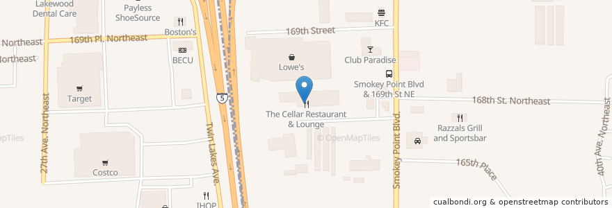 Mapa de ubicacion de The Cellar Restaurant & Lounge en アメリカ合衆国, ワシントン州, Snohomish County, Arlington.