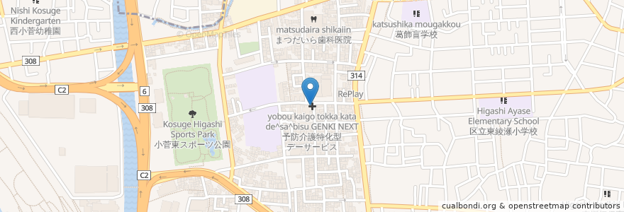 Mapa de ubicacion de 予防介護特化型デーサービスGENKI NEXT en Japan, 東京都, 葛飾区.