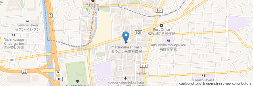 Mapa de ubicacion de まつだいら歯科医院 en Japão, Tóquio, 葛飾区.