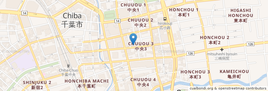 Mapa de ubicacion de 金寿司 en Japón, Prefectura De Chiba, Chiba, Chuo.