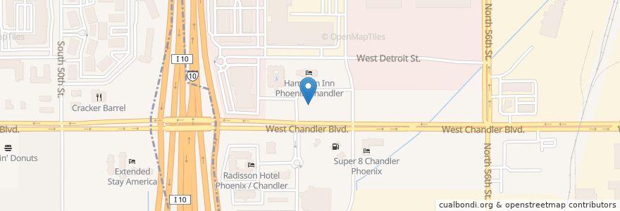 Mapa de ubicacion de Denny's en 미국, 애리조나, Maricopa County, Chandler.