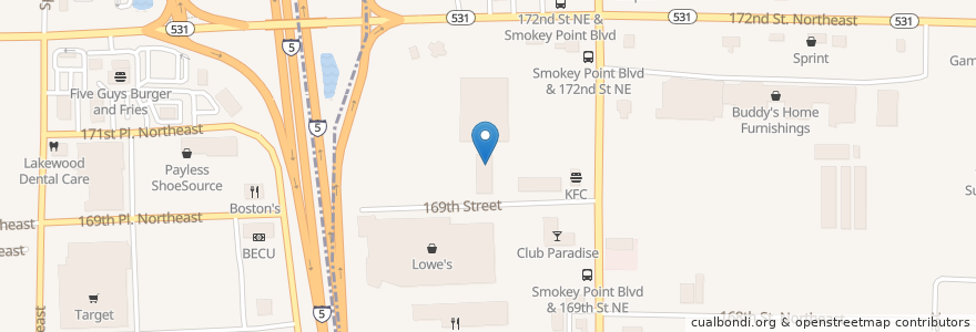 Mapa de ubicacion de Smokey Point Bakery Cafe en Estados Unidos De América, Washington, Snohomish County, Arlington.