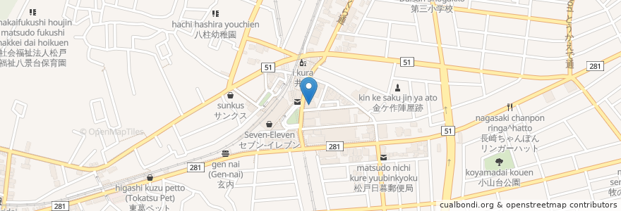 Mapa de ubicacion de 千葉銀行 en Giappone, Prefettura Di Chiba, 松戸市.