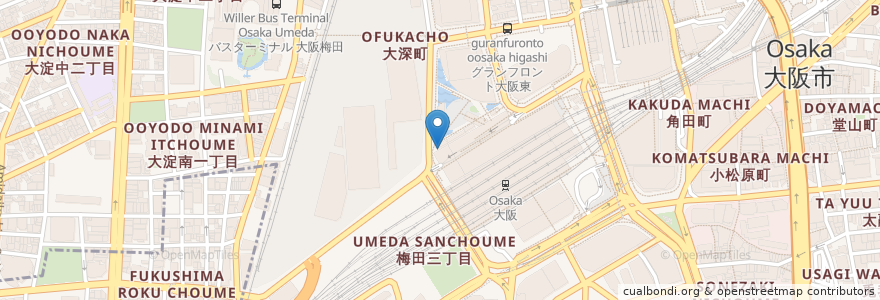 Mapa de ubicacion de UMEGLE-CHARI en Japão, 大阪府, 大阪市, 北区.