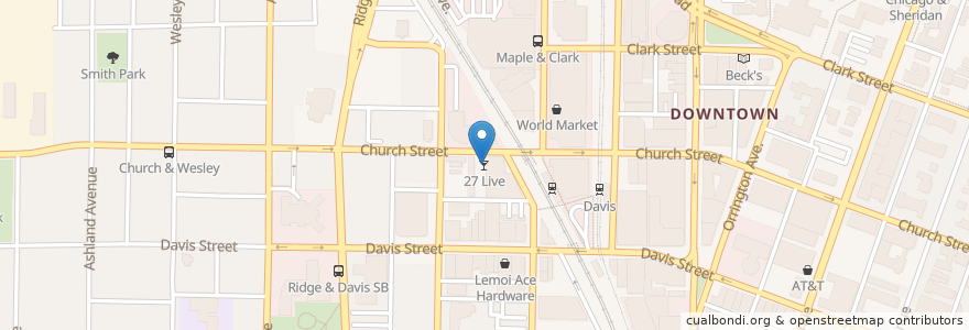 Mapa de ubicacion de 27 Live en États-Unis D'Amérique, Illinois, Evanston.