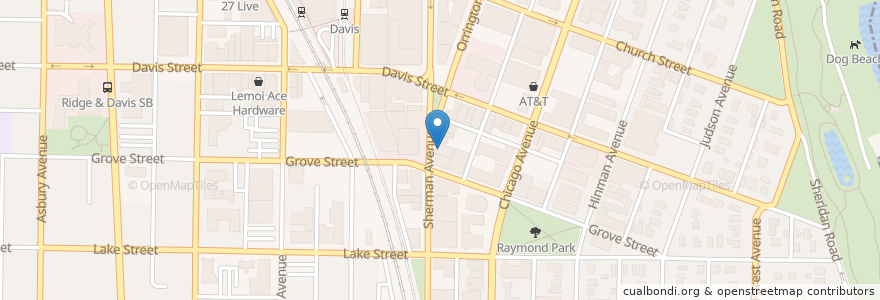 Mapa de ubicacion de Pete Miller's Steakhouse en Estados Unidos De América, Illinois, Evanston.