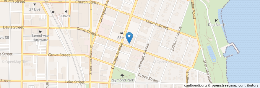 Mapa de ubicacion de 527 Cafe en 미국, 일리노이, Evanston.