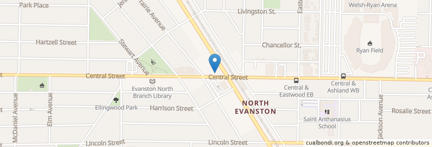 Mapa de ubicacion de Leonidas en 미국, 일리노이, Evanston.