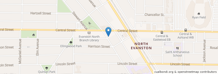 Mapa de ubicacion de Coast en アメリカ合衆国, イリノイ州, Evanston.