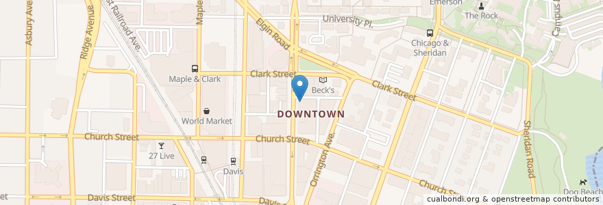 Mapa de ubicacion de Unicorn Cafe en 美利坚合众国/美利堅合眾國, 伊利诺伊州 / 伊利諾州, Evanston.