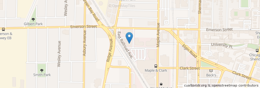 Mapa de ubicacion de Prana Café en 美利坚合众国/美利堅合眾國, 伊利诺伊州 / 伊利諾州, Evanston.