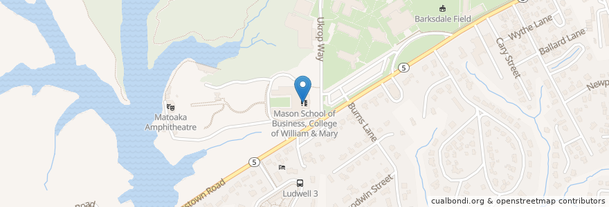 Mapa de ubicacion de Mason School of Business, College of William & Mary en ایالات متحده آمریکا, ویرجینیا, Williamsburg.