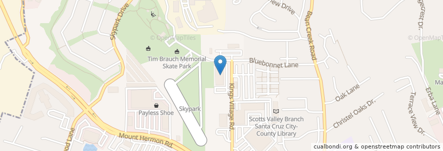 Mapa de ubicacion de Scotts Valley Public Library en 美利坚合众国/美利堅合眾國, 加利福尼亚州/加利福尼亞州, 圣塔克鲁兹县, 斯科茨谷.