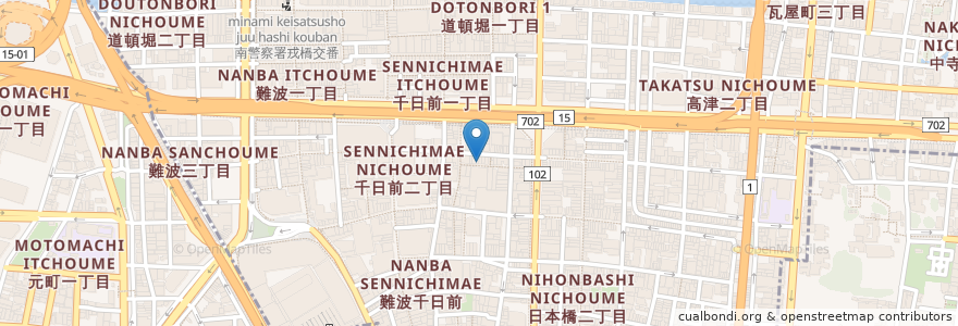Mapa de ubicacion de 焼肉五苑 en Japão, 大阪府, 大阪市, 中央区.