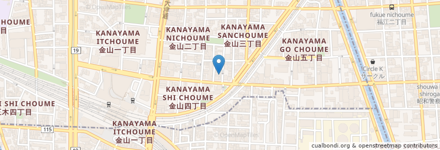 Mapa de ubicacion de 鉄板坊主 en Japão, 愛知県, Nagoia, 中区.