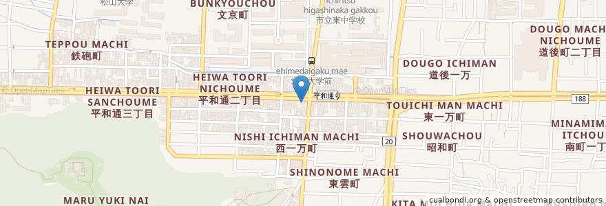 Mapa de ubicacion de なか卯 en 日本, 愛媛県, 松山市.