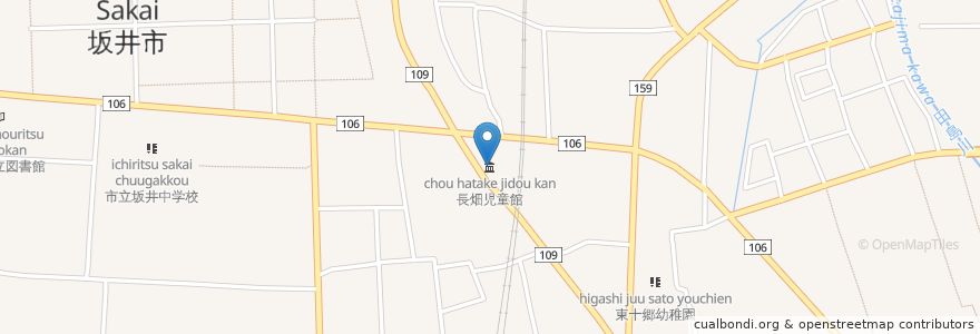 Mapa de ubicacion de 長畑児童館 en 日本, 福井県, 坂井市.
