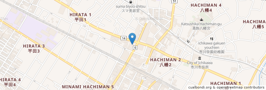 Mapa de ubicacion de アンジュールカフェ (Unjour Cafe) en Япония, Тиба, 市川市.