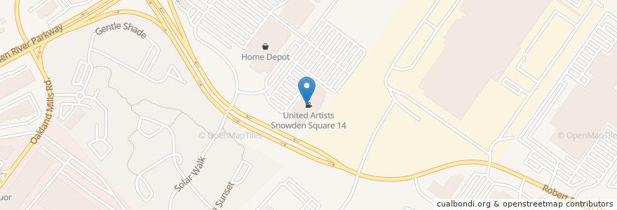 Mapa de ubicacion de United Artists Snowden Square 14 en 美利坚合众国/美利堅合眾國, 马里兰州, Howard County.
