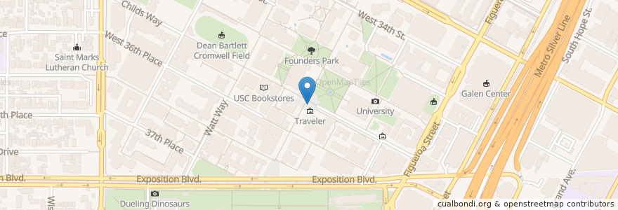 Mapa de ubicacion de Traveler's Fountain en Соединённые Штаты Америки, Калифорния, Los Angeles County, Лос-Анджелес.