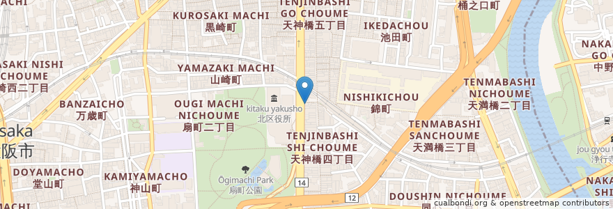Mapa de ubicacion de 梨花食堂 天満本店 en Giappone, Prefettura Di Osaka, 大阪市, 北区.