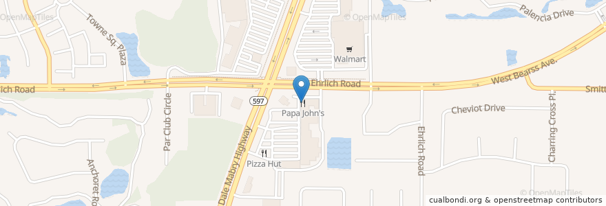 Mapa de ubicacion de Papa John's en United States, Florida, Hillsborough County.