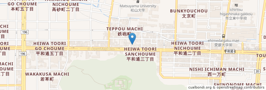 Mapa de ubicacion de こうのみ薬局 en 일본, 에히메현, 松山市.