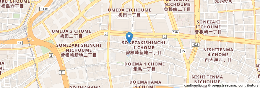 Mapa de ubicacion de こてっぱん en Japón, Prefectura De Osaka, Osaka, 北区.
