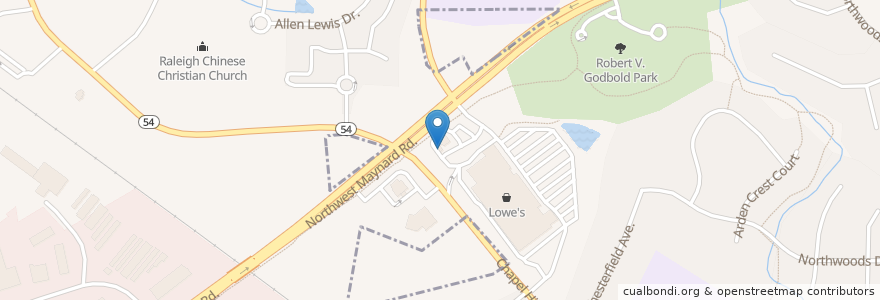 Mapa de ubicacion de Starbucks en アメリカ合衆国, ノースカロライナ州, Wake County, Cary.