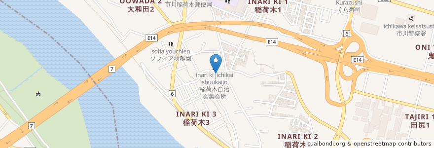 Mapa de ubicacion de 稲荷木稲荷神社 en Japon, Préfecture De Chiba, 市川市.