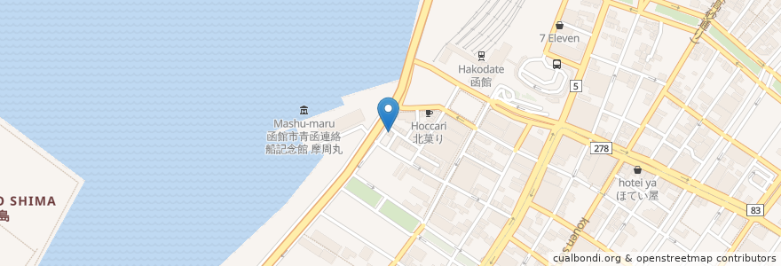 Mapa de ubicacion de 函館朝市 釣烏賊 en Япония, Хоккайдо, Округ Осима, Хакодатэ.