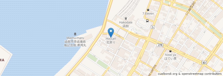 Mapa de ubicacion de どんぶり屋 en اليابان, محافظة هوكايدو, 渡島総合振興局, 函館市.