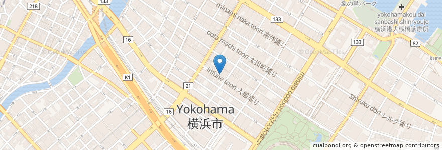 Mapa de ubicacion de どないや en Japan, 神奈川県, Yokohama, 中区.