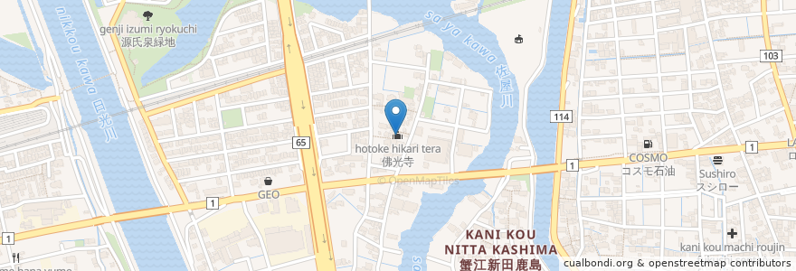 Mapa de ubicacion de 佛光寺 en اليابان, 愛知県, 海部郡, 蟹江町.